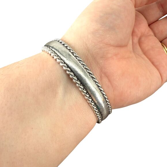 J. Jill Hinged Bracelet Bangle Silver Tone Braided Rope Magnetic Classic Polish - Picture 12 of 15